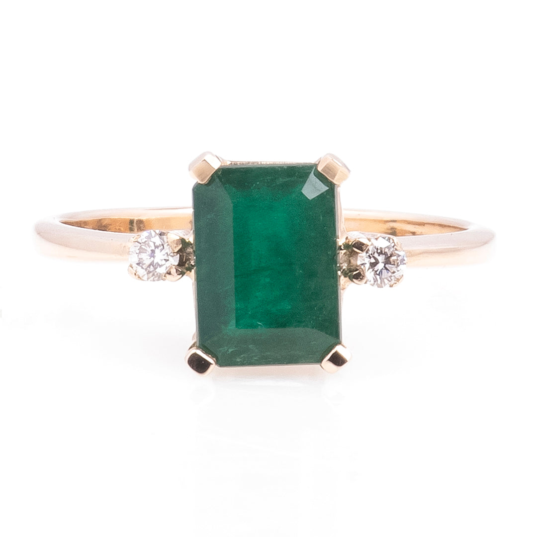 Anillo Eva con Esmeralda Corte Esmeralda y Diamantes Naturales