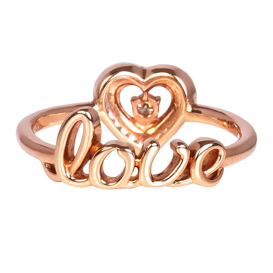 Anillo Doble Vista con Corazón y Diamantes y palabra Love 0.10qts