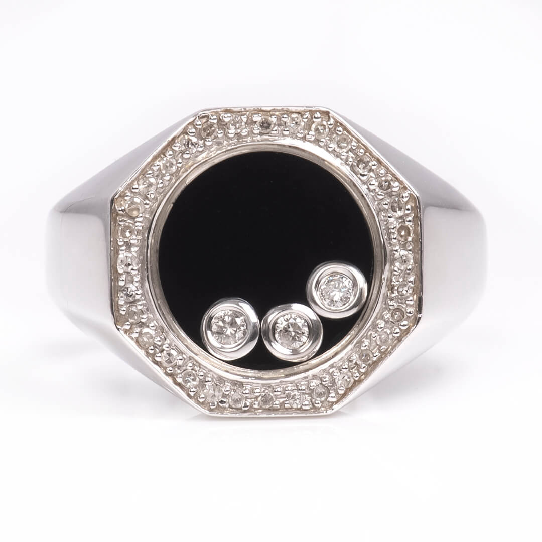 Anillo Oro Blanco con Onix y Diamantes Naturales