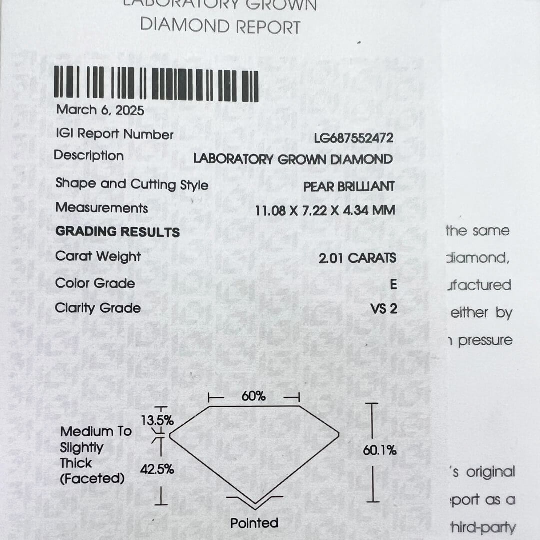Anillo de Compromiso Labgrown Corte Pera 2.01qts