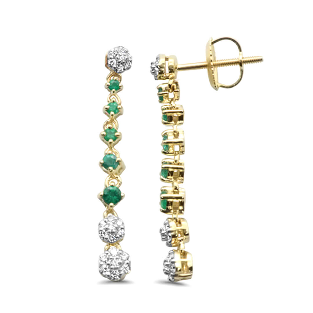 Aretes con Esmeraldas Naturales 0.21qts y Diamantes Naturales 0.21 qts