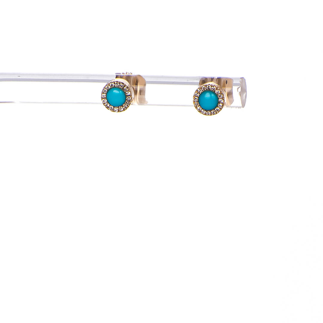 Aretes con Turquesa 0.25qts y Halo de Diamantes Naturales 0.06qts