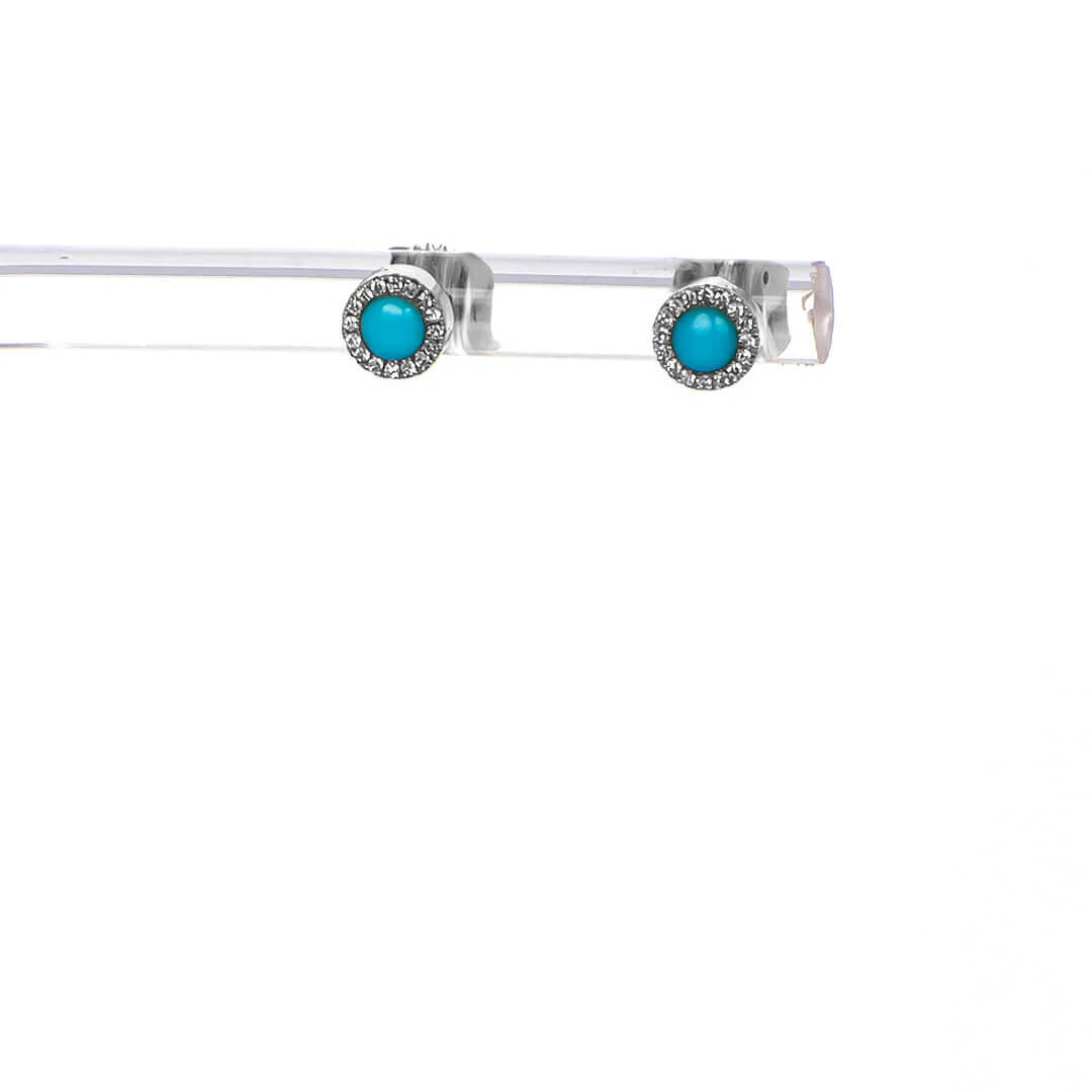 Aretes con Turquesa 0.25qts y Halo de Diamantes Naturales 0.06qts