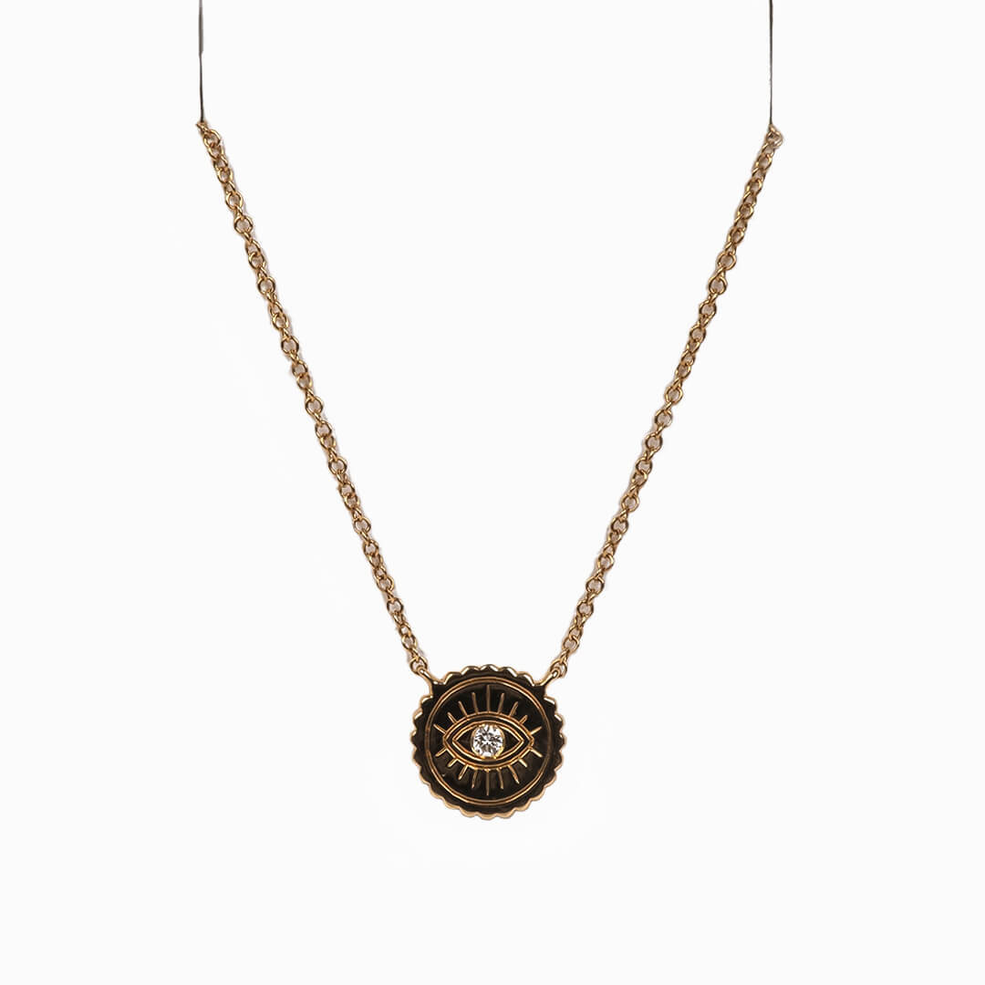 Collar con Dije de Ojo y Diamante Natural 0.04qts