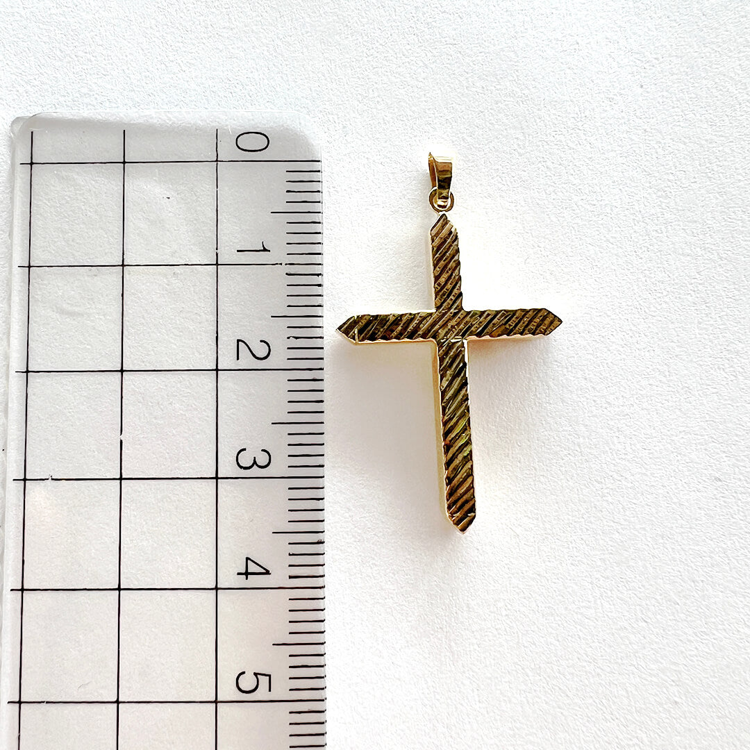 Cruz Diamantada y Lisa Dos Vistas 14k