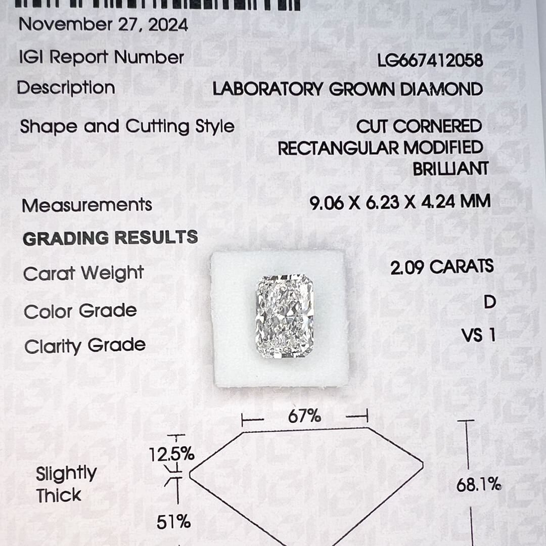 Diamante de Laboratorio Corte Radiante 2.09qts