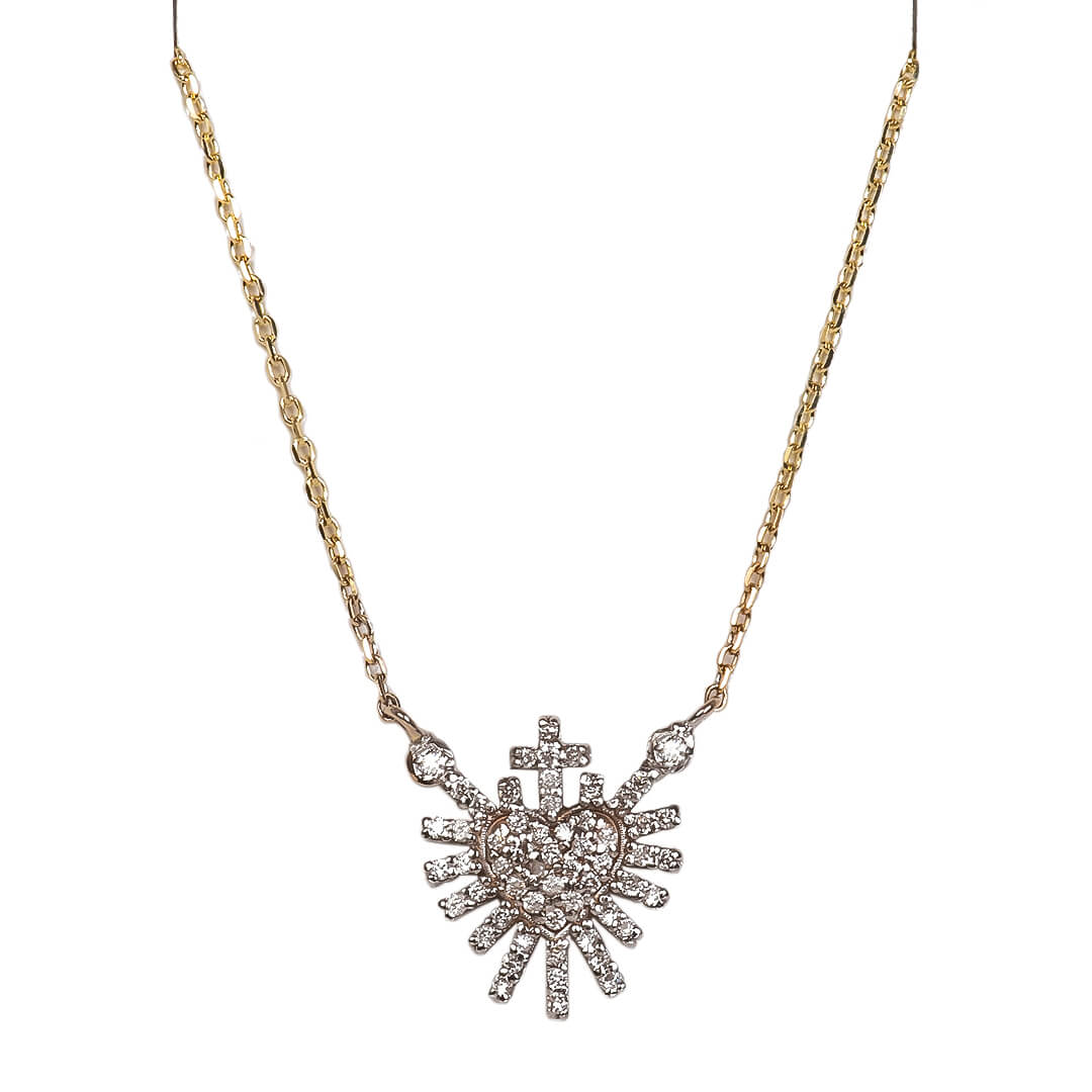 Dije de Sagrado Corazón y Diamantes Nat 0.30qts y Cadena