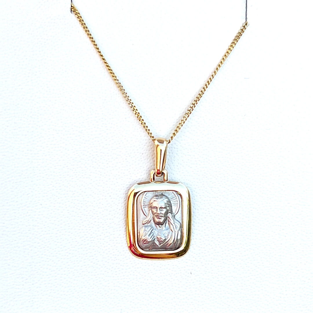 Medalla Sagrado Corazón 14k Dos Tonos 16mm