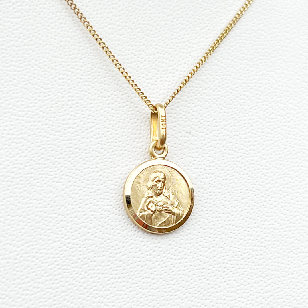 Medalla Tipo Escapulario Redonda con Dos Vistas 14k