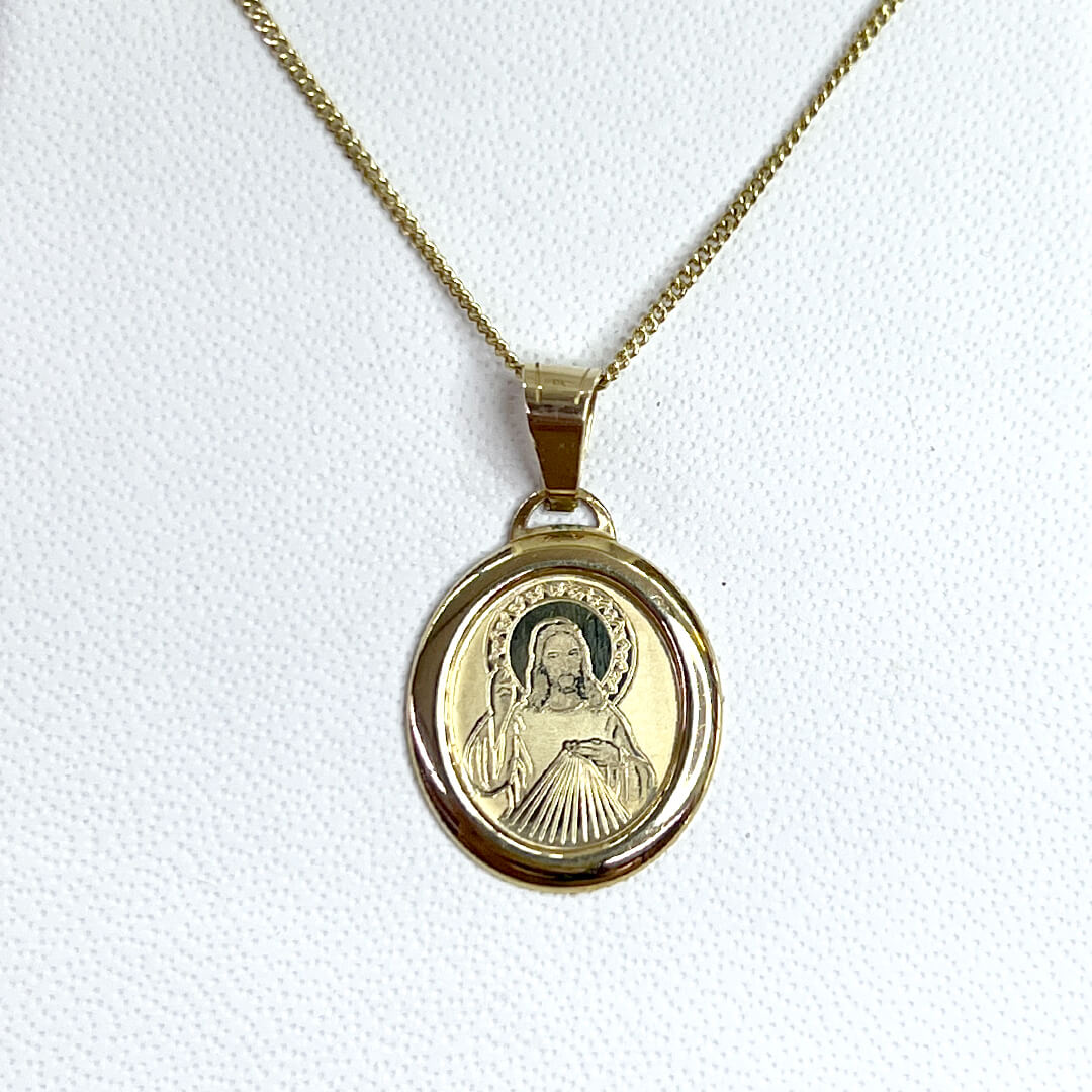 Medalla de Sagrado Corazón Oval 14k