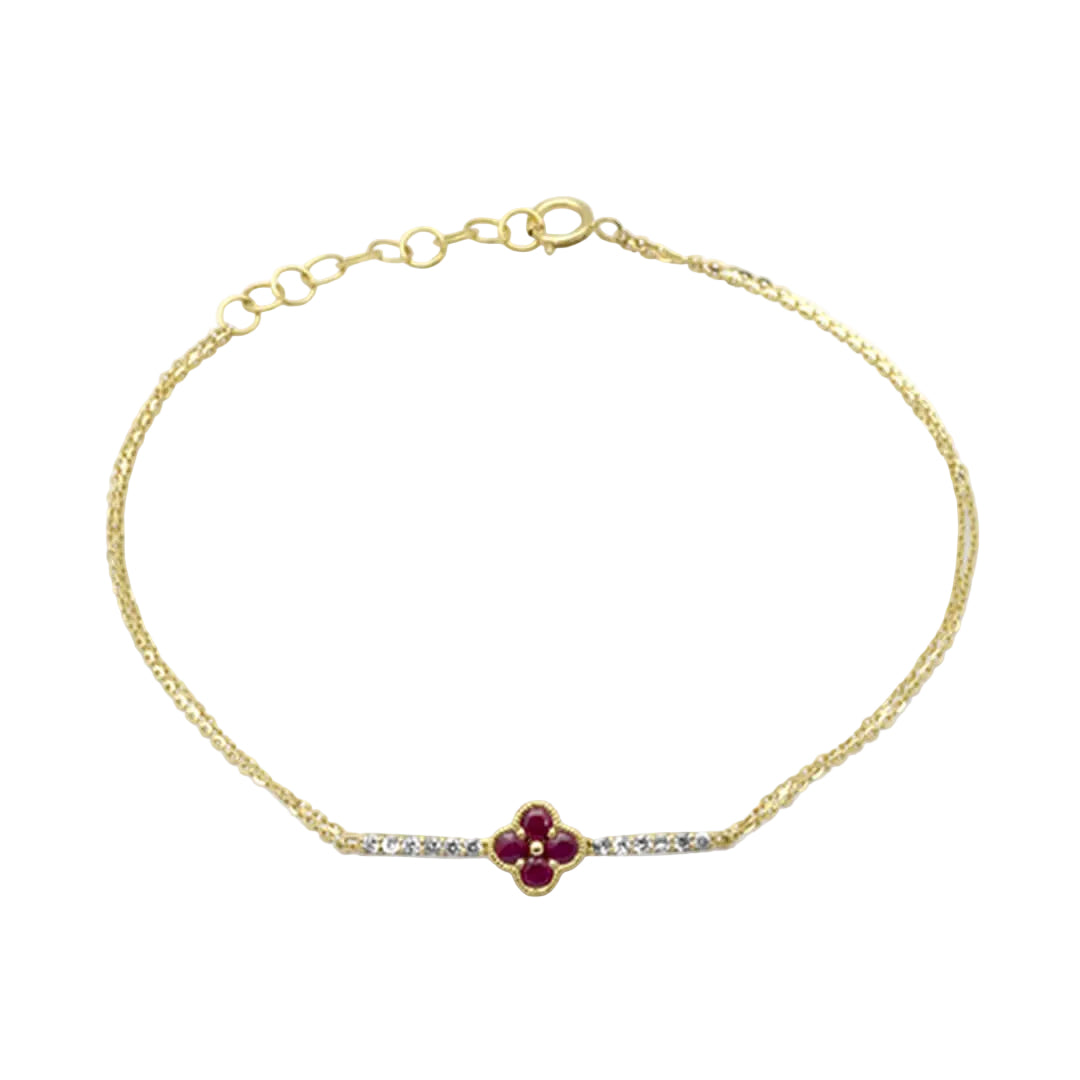 Pulsera Flor con Rubí 0.20qts y Diamantes Naturales 0.12qts