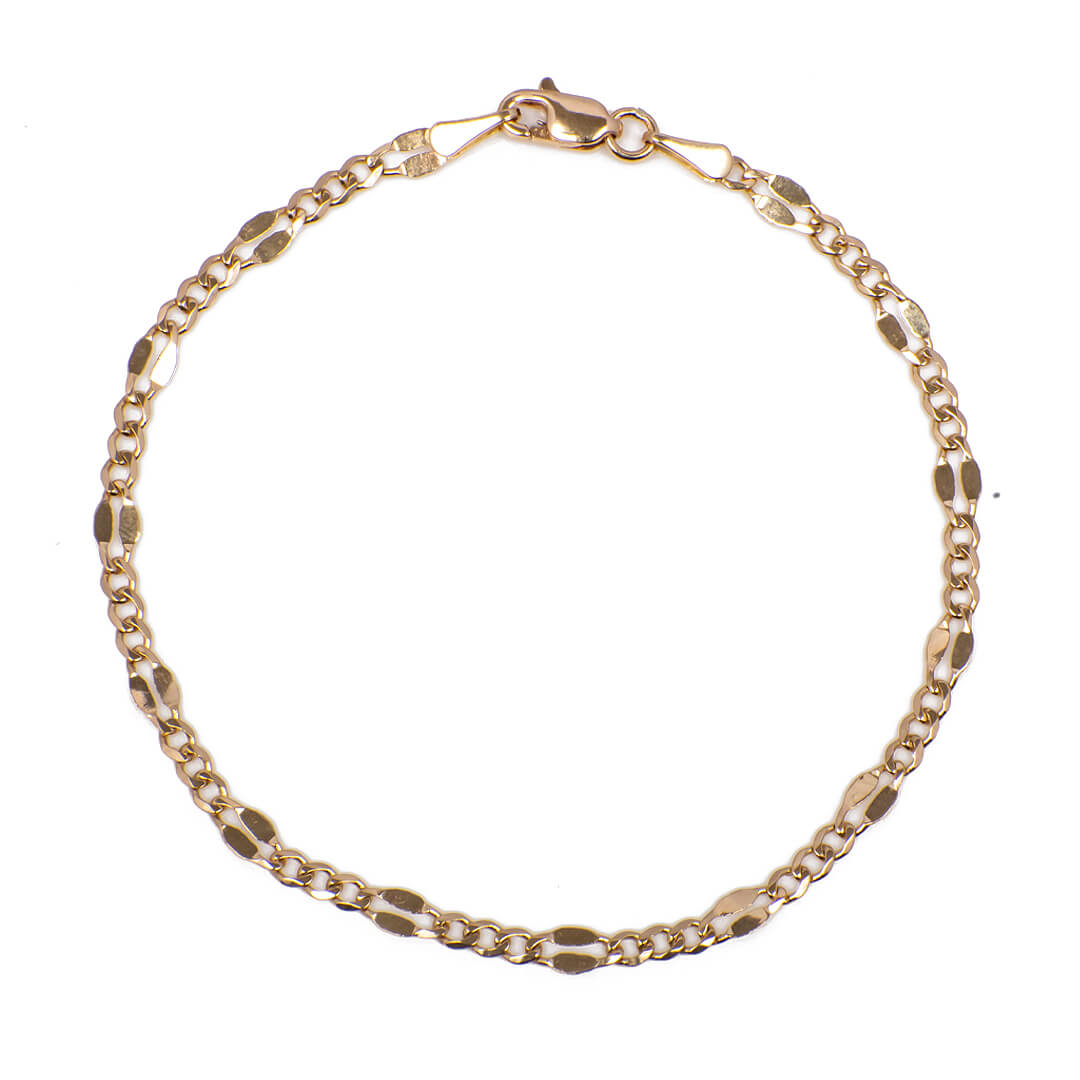 Pulsera Tejido Combinado de Eslabones y Espejo 14k