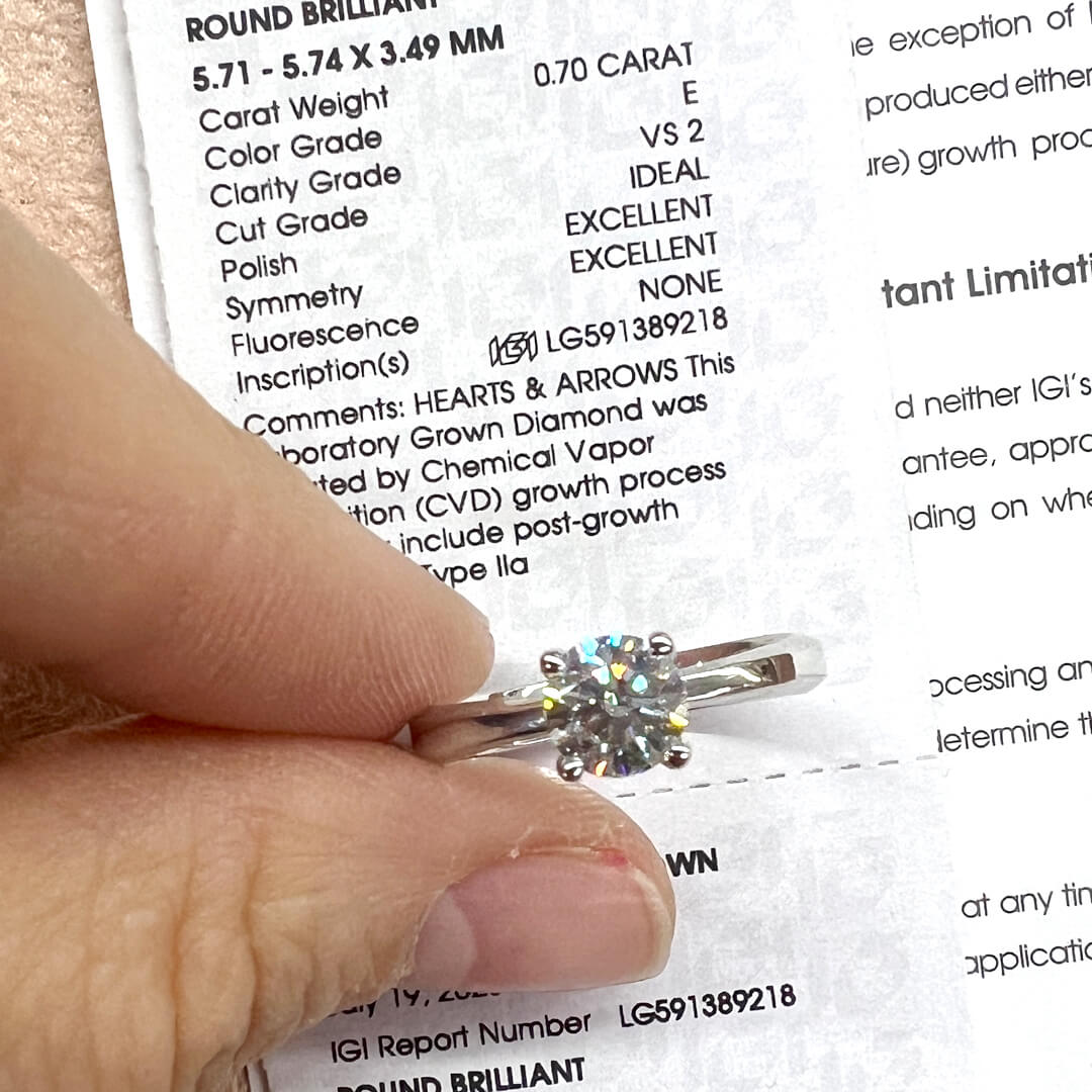 Solitario Diamante de Laboratorio Corte Redondo 0.70qts