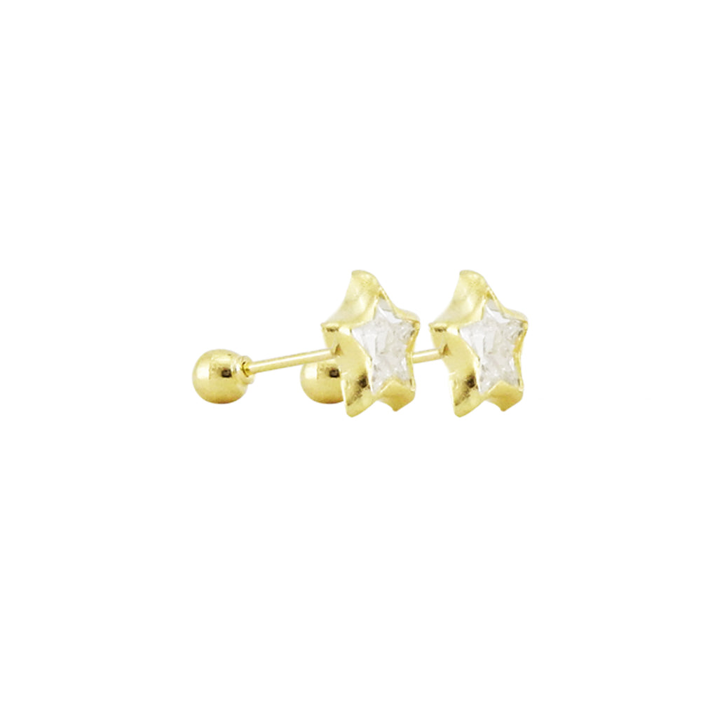 Estrella con Bisel Circonia Broquel Arete de Niña 14k