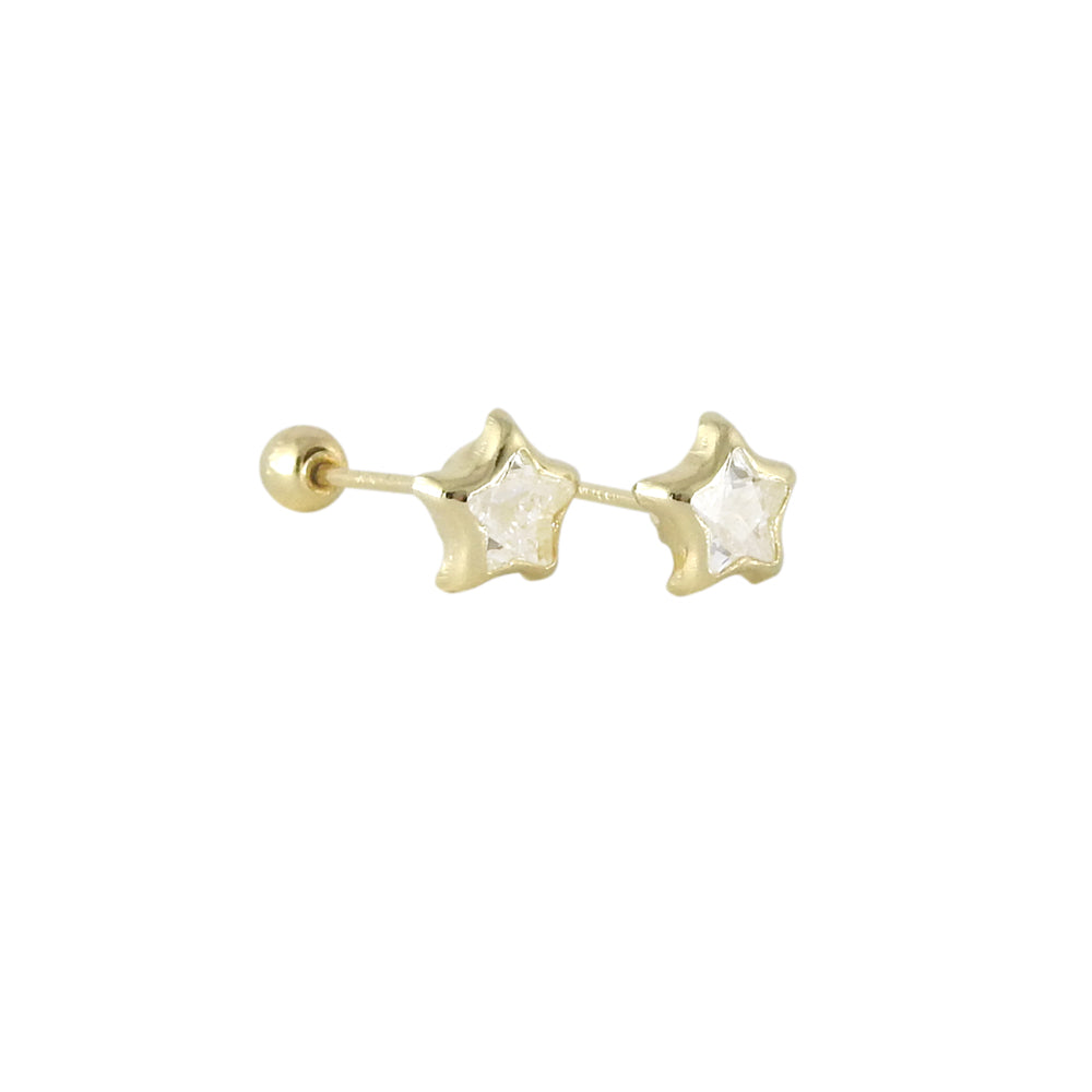 Estrella con Bisel Circonia Broquel Arete de Niña 14k