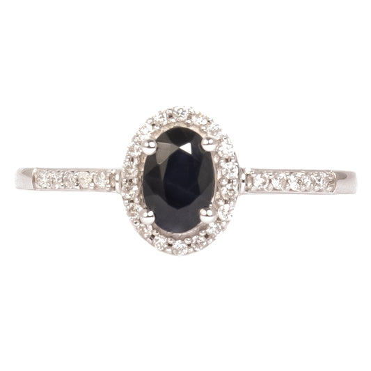 Anillo Halo Zafiro Oval con Diamantes Laterales
