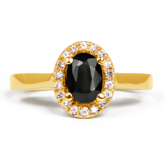 Anillo Lana con Espinela Negra Oval con Diamante Laterales