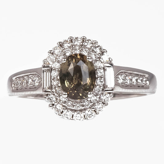 Anillo Alejandrita Natural 1.04qts y Diamantes Naturales 0.38qts