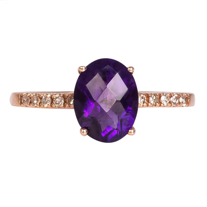 Anillo Amatista Oval con Diamantes 0.10qts