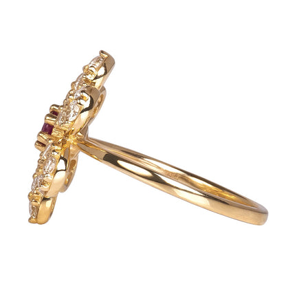 Anillo Flor y Rubí Central 0.15qts con Diamantes Naturales 1.00qts