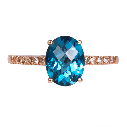 Anillo Topcio Swiss Blue y Diamantes 0.10qts