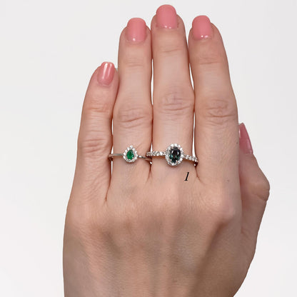 Anillo con Zafiro "Mermaid" Sirena Oval con Diamantes Naturales Laterales