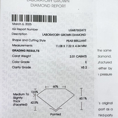 Anillo de Compromiso Labgrown Corte Pera 2.01qts