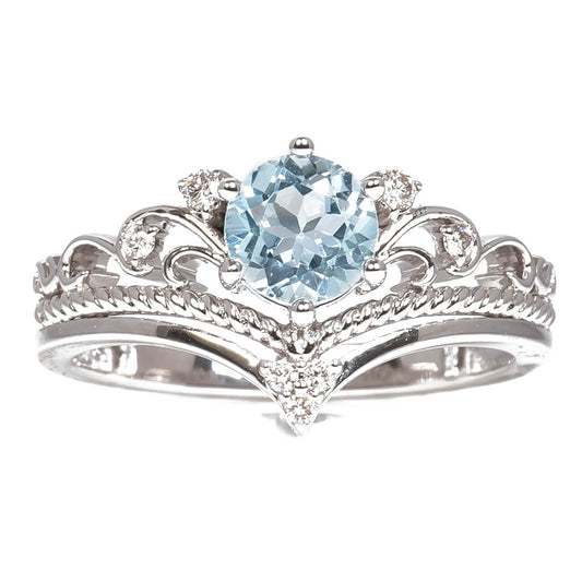 Anillo con Aguamarina Corte Redondo 1.25qts y Diamantes Naturales 0.08qts