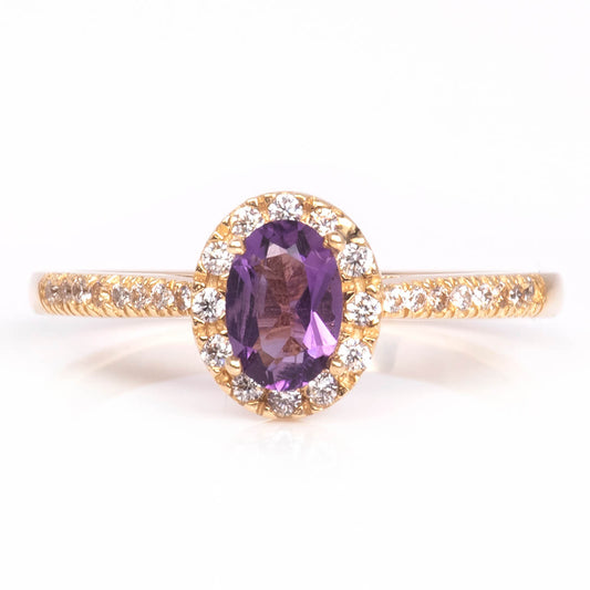Anillo con Amatista Oval con Halo y Laterales