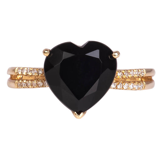 Anillo con Onyx Corte Corazón y Diamantes Naturales 0.10qts