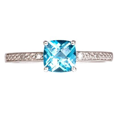 Anillo con Topacio Swiss Blue con Diamantes Nat 0.02qts