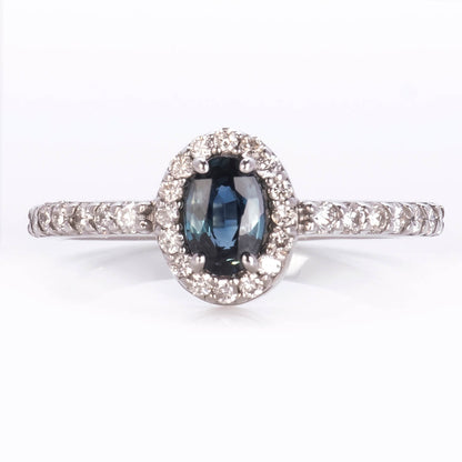 Anillo con Zafiro "Mermaid" Sirena Oval con Diamantes Naturales Laterales