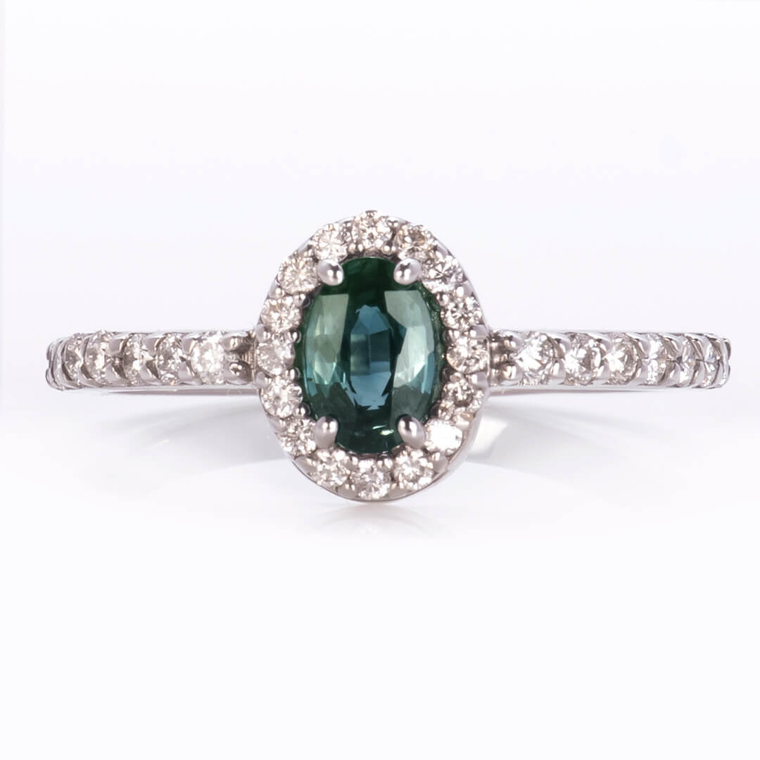 Anillo con Zafiro "Mermaid" Sirena Oval con Diamantes Naturales Laterales