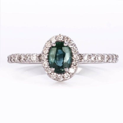 Anillo con Zafiro "Mermaid" Sirena Oval con Diamantes Naturales Laterales