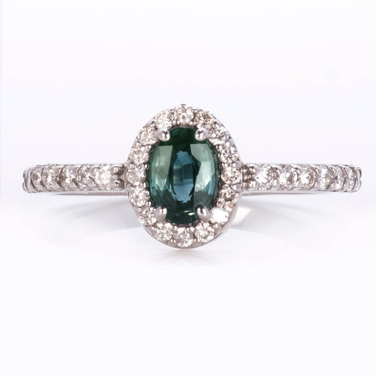 Anillo con Zafiro "Mermaid" Sirena Oval con Diamantes Naturales Laterales