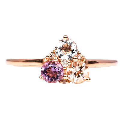 Anillo de Aguamarina, Amatista, Morganita y Diamantes Naturales