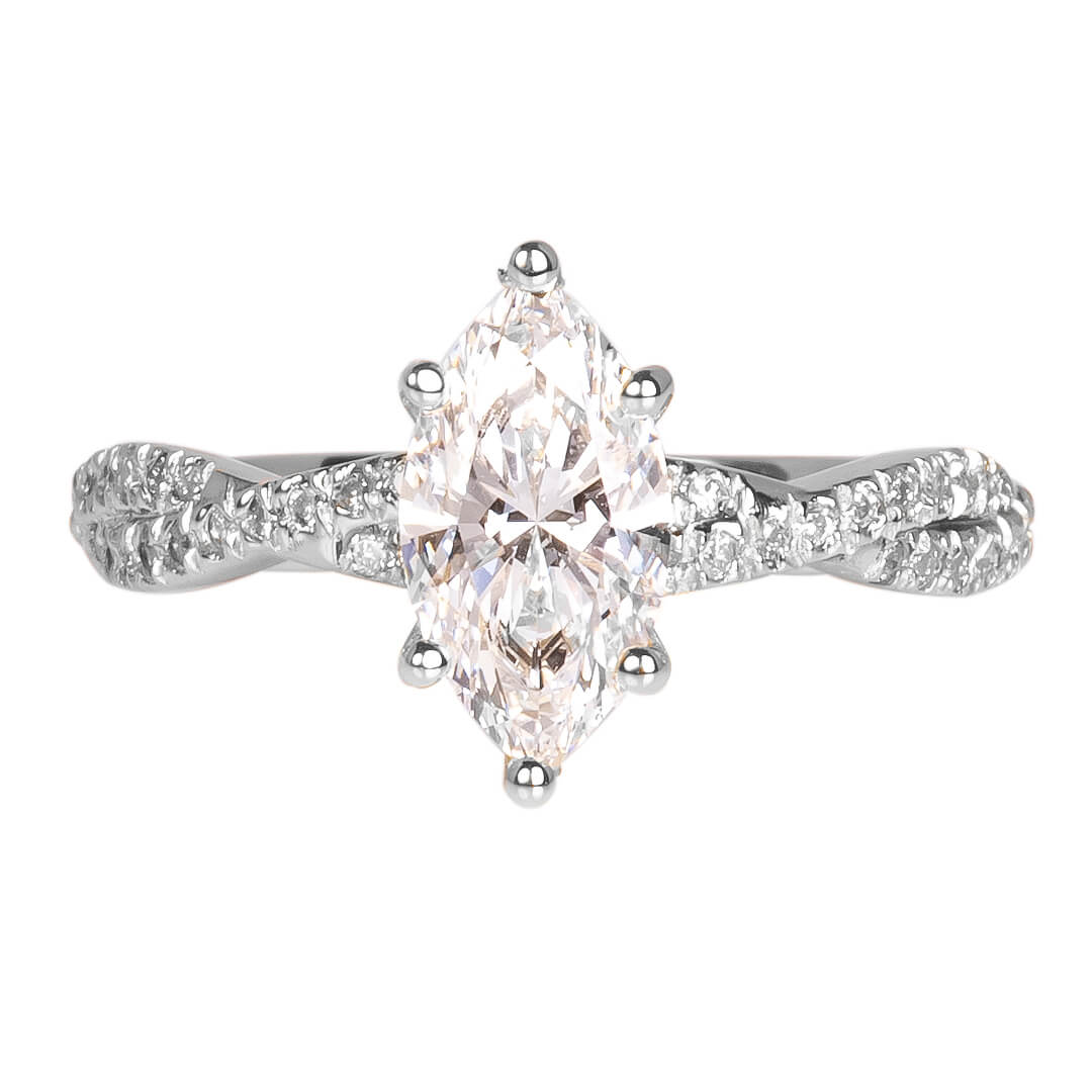 Anillo de Compromiso con Diamantes Labgrown Corte Marquise y Diamantes Laterales 1.57qts