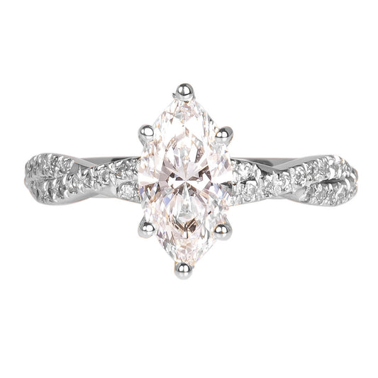 Anillo de Compromiso con Diamantes Labgrown Corte Marquise y Diamantes Laterales 1.57qts