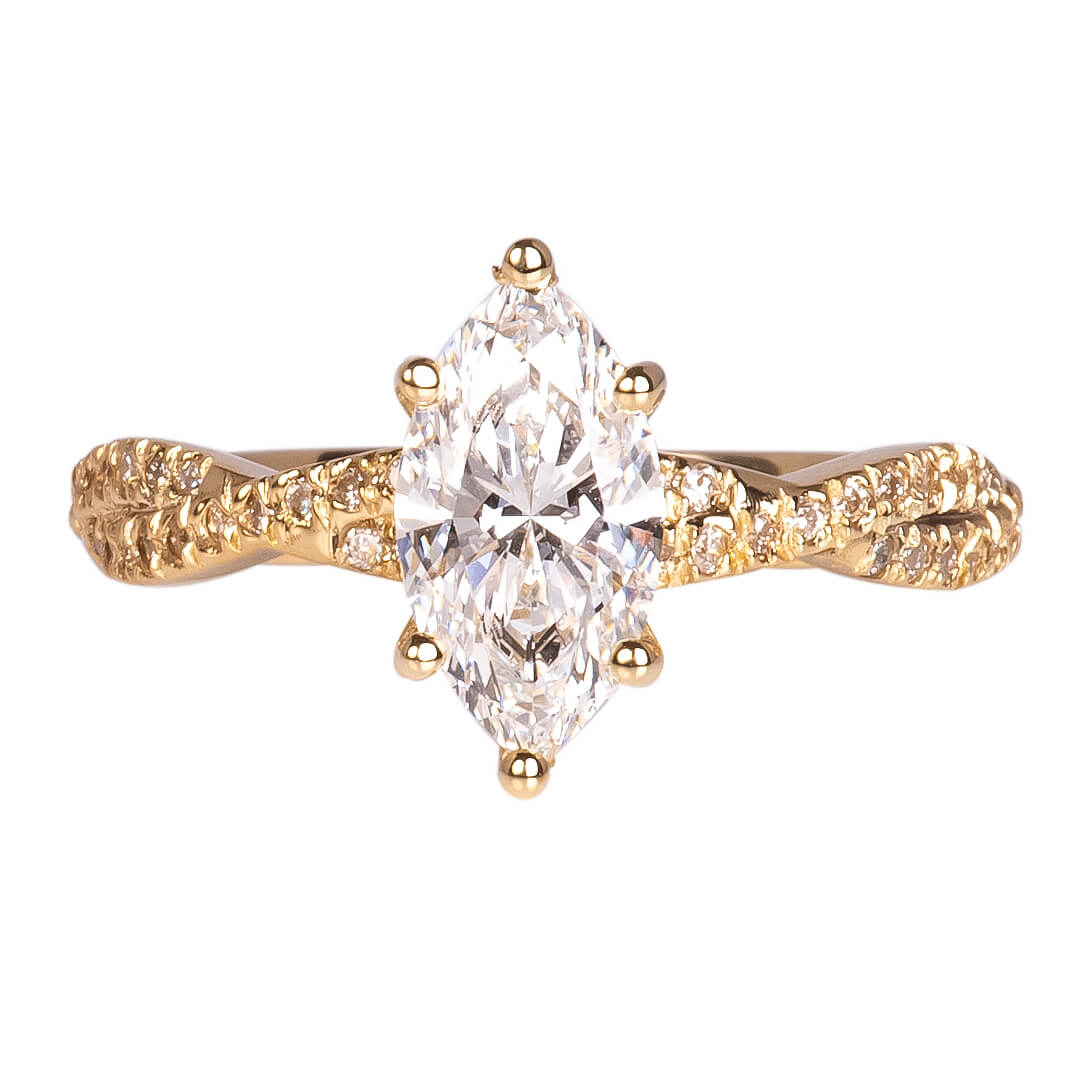 Anillo de Compromiso con Diamantes Labgrown Corte Marquise y Diamantes Laterales 1.34qts