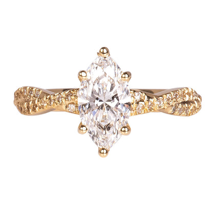 Anillo de Compromiso con Diamantes Labgrown Corte Marquise y Diamantes Laterales 1.34qts