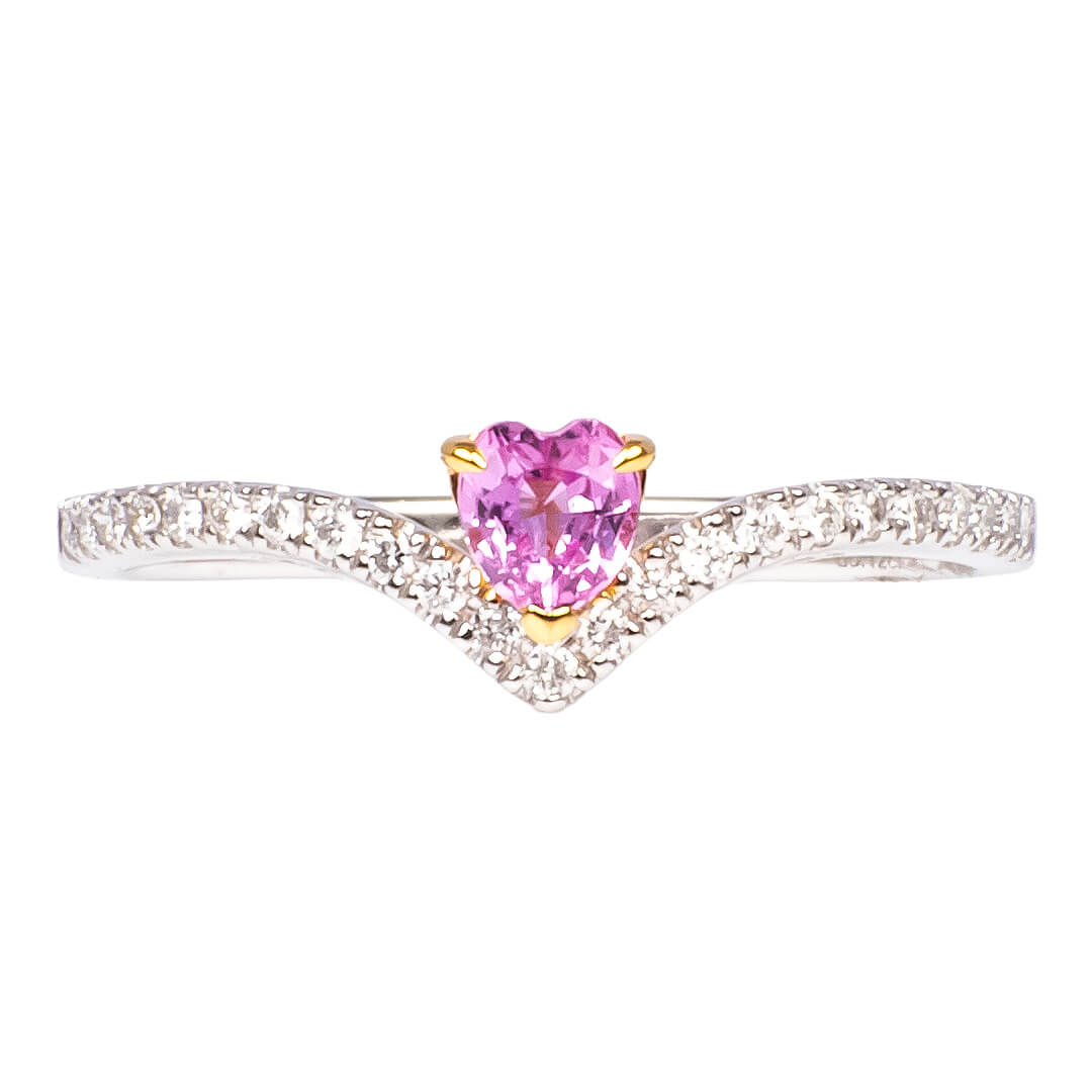 Anillo de Zafiro Rosa Corte Corazón y Diamantes Naturales 0.12qts