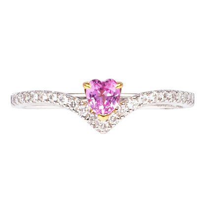 Anillo de Zafiro Rosa Corte Corazón y Diamantes Naturales 0.12qts