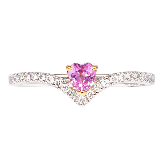 Anillo de Zafiro Rosa Corte Corazón y Diamantes Naturales 0.12qts