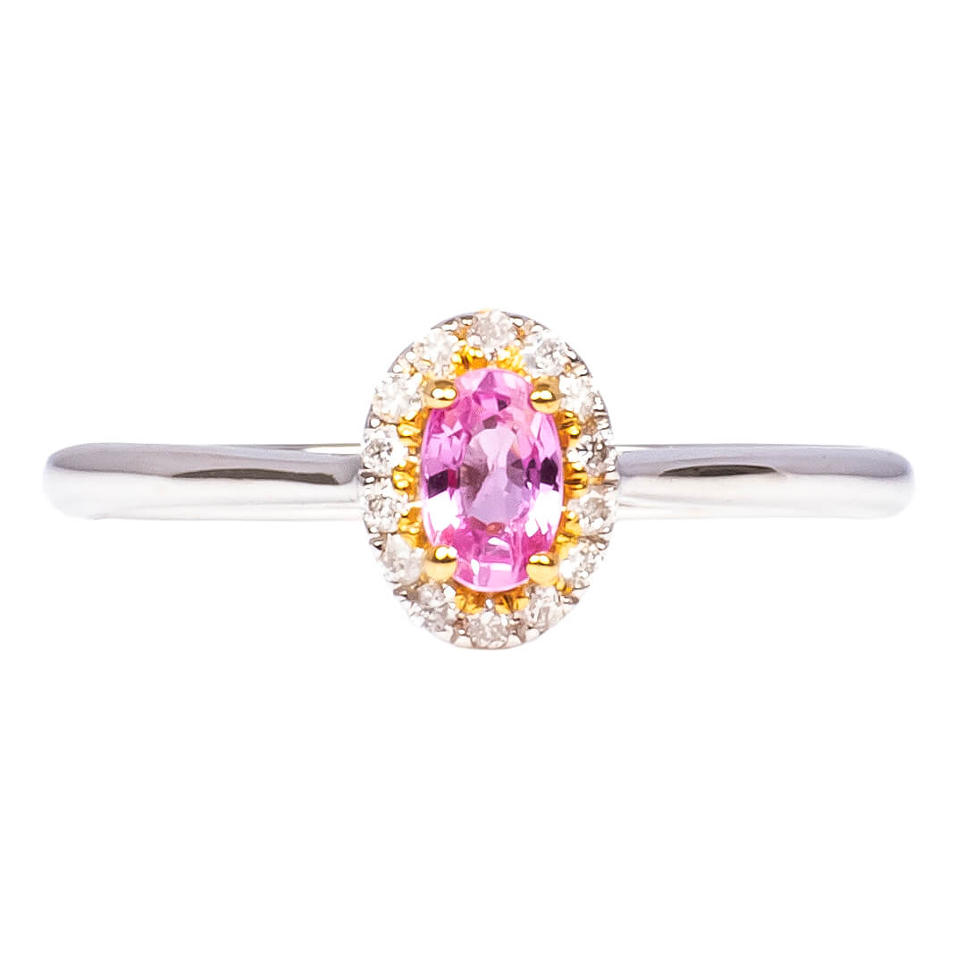 Anillo de Zafiro Rosa y Diamantes Naturales 0.09qts