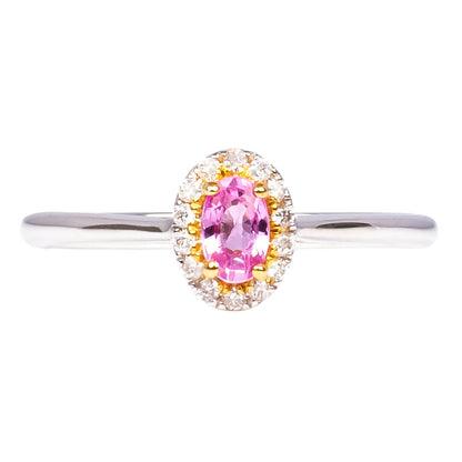 Anillo de Zafiro Rosa y Diamantes Naturales 0.09qts