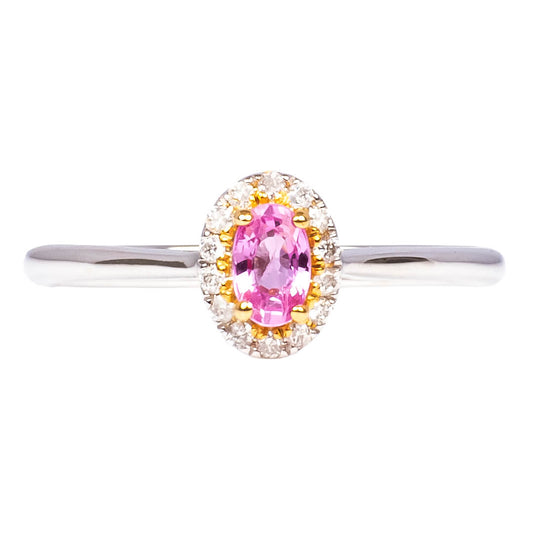 Anillo de Zafiro Rosa y Diamantes Naturales 0.09qts