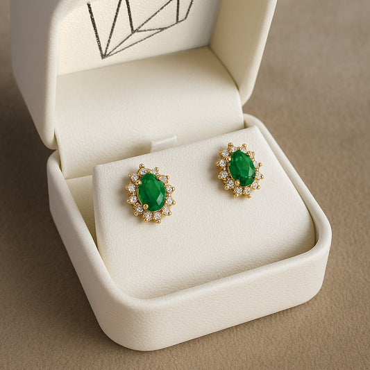 Aretes Diana con Esmeralda y Diamantes