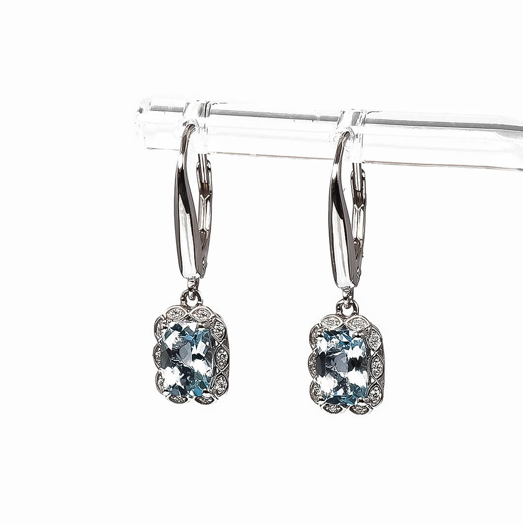 Aretes con Aguamarina y Diamantes Naturales 0.08qts