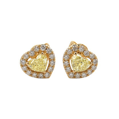 Aretes de Diamantes Naturales de Corazon con Halo