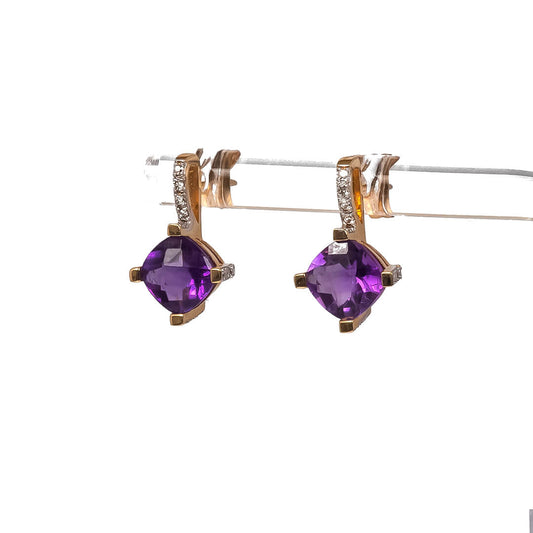 Aretes con Amatista y Diamantes Naturales 0.04qts